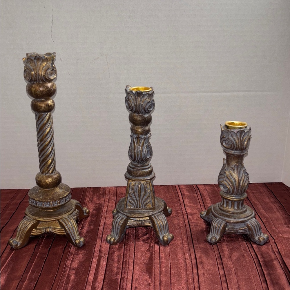 Vintage Elegant Brown Candle Holders (set of 3).